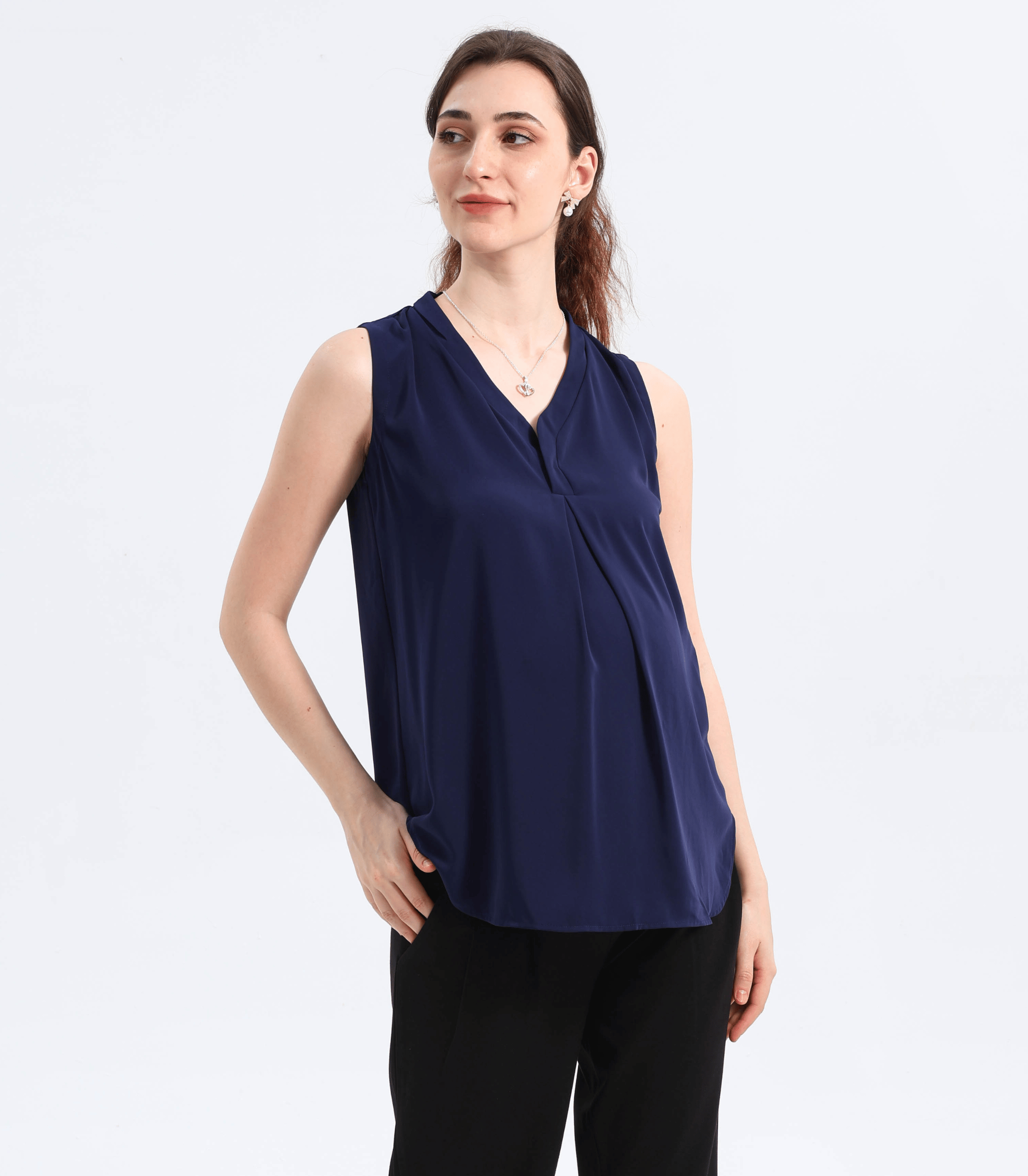 Pleat Front V-Neck Maternity Blouse